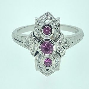 14k white Gold Pink Sapphire Diamond Ring